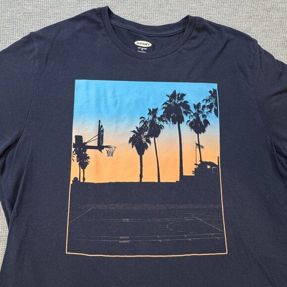 Old Navy Mens Navy Blue T-Shirt Sunset Basketball Court Palm Trees Graphic Sz XL - Picture 3 of 9